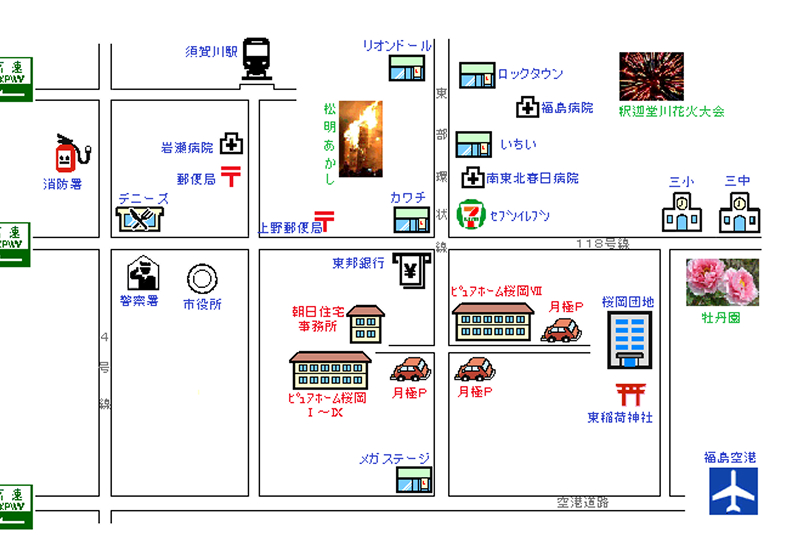 須賀川市,桜岡,月極駐車場案内図